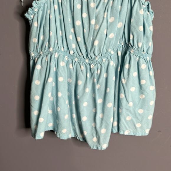 Francesca’s Blue and White Polka Dot Strappy Babydoll Top Size Medium - Picture 2 of 8
